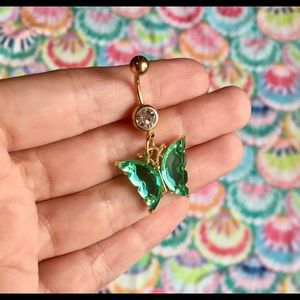 Green Crystal Butterfly Belly Button Ring